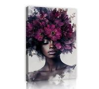 TOANGWALL Art mural en toile florale violette estampes américaines de femmes africaines fresques élégantes à la maison affiches de peinture pour la décoration du salon 30x45cm