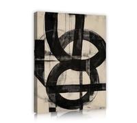 TOANGWALL Art mural minimaliste encadré en toile Tableau circulaire géométrique en noir et blanc Affiche moderne Pinceau à encre Imprimé réaliste encadré pour la décoration de bureau 50x60cm