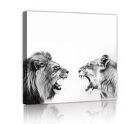 TOANGWALL Art mural noir et blanc Couple des Lions rugissants Murale encadrée Affiche d’animaux sauvages pour salon Lit Décoration du bureau 50x50cm