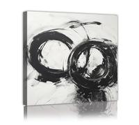 TOANGWALL Art mural noir et blanc Impression abstraite moderne sur toile Cercles ronds encadrés Illustration minimaliste Simple affiche d’art pour décoration de couloir 80x80cm
