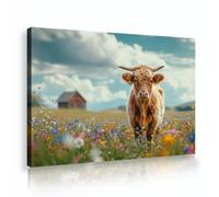 TOANGWALL Art mural rustique de vache Highland Maison de ferme Fresque florale de champ Photos de nature Estampes d’œuvres d’art Affiches Peintures pour la décoration du bureau 50x75cm