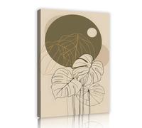 TOANGWALL Art mural sur toile de nature abstraite Imprimé de feuilles minimaliste Murale de cercle vert Peinture d’affiches botaniques modernes Œuvres d’art pour la décoration de café 75x115cm