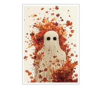 TOANGWALL Automne fantôme toile art mural vibrant automne feuilles effrayant impression Halloween oeuvre d’art affiche style vintage photos peintures pour étude décor 90x155cm sans cadre