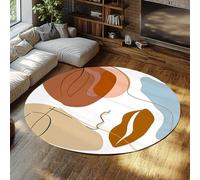 TOANGWALL Bohemi Round Carpets 120cm Motif Minimaliste de Dessins de Traits faciaux Grand Tapis Circulaire Pliable Lavable antidérapant antidérapant et Lavable pour Salon Studio