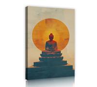 TOANGWALL Bouddha de méditation Peinture murale Tirages sur toile Coucher de soleil Silhouette de Lotus Photo pour studio de yoga Salon Affiche moderne encadrée Décoration murale 40x60cm