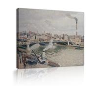 TOANGWALL Camille Pissarro Pont Boieldieu Rouen Réplique Toile Encadrée Art Murale Salon Impressionniste Couvert Rivière Port Bateau Vapeur Posters pour Chambre Bureau Décor 40x50cm