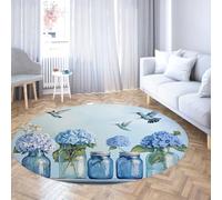 TOANGWALL Charmant Pot de Fleurs Tapis Ronds 140cm Tapis Circulaire Flying Birds Flying Birds résistant aux Taches Moquette légère à Poil Bas et Lavable pour l’entrée de la Salle d’étude