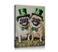 TOANGWALL Chien en haut-de-forme vert et nœuds papillon Art mural en toile Portrait d’animal de la Saint-Patrick Murale imprimée Affiche festive pour décorer la chambre 80x95cm