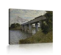 TOANGWALL Claude Monet Le Pont du Chemin de Fer à Argenteuil Toile Art Murale Lounge Train à Vapeur sur Rivière Skyline Images Suspendues pour Studio Décor 65x80cm