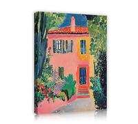 TOANGWALL Cottage Rose Toile Art Murale Post Impressionnisme Bâtiment Poster Jardin Été Empreintes Maison Méditerranéenne Image Studio Débarras Chambre Invité Campagne Décoration 90x110cm