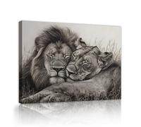 TOANGWALL Couple de lions s’embrasse Peinture murale sur toile Murale amour des animaux Affiches romantiques de faune africaine Peintures Œuvres d’art pour décoration de chambre 60x90cm