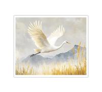 TOANGWALL Design esthétique impression sur toile rural champs de blé doré montagnes grue blanche affiche peinture art mural pour salon décor 40x50cm sans cadre