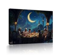 TOANGWALL Dîner d’iftar en famille sous toile de lune Art mural Lanternes de cour en arc Fresques de la nuit étoilée Affiches de peintures pour la décoration du salon 50x60cm