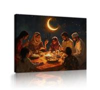 TOANGWALL Dîner familial aux chandelles Toile Art mural Lune dans le ciel nocturne Silhouettes chaleureuses Atmosphère chaleureuse Fresque Affiches peintes pour la décoration du couloir 50x60cm