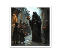 TOANGWALL Étrange gothique Halloween toile art mural Spooky Village scène impressions Oeuvre encadrée Fantasy Mystique Nuit peinte Images pour Bar Decor 80x80cm Sans cadre