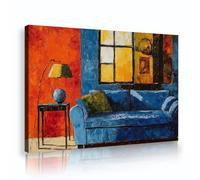 TOANGWALL Expressionnisme moderne Œuvres sur toile Affiche abstraite de canapé bleu Tableau d’art mural coloré dans le salon pour appartement Décoration du salon des invités 75x115cm