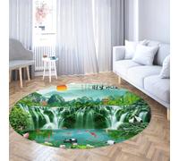 TOANGWALL Feng Shui Décor Rond Tapis 60cm Cascade Bonne Chance Koi Apporte Richesse Impression Faible Velours Pliable Non Perte Jeter Cercle Tapis pour Chambre À Coucher