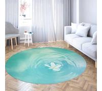 TOANGWALL Floating White Flower Water Ripple Round Descente de Lit 60cm 3D océan Piscine Rond Lavable antidérapant Poil Bas Fin Cuisine Salle Bain véranda Teal Blanc Tapis