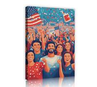 TOANGWALL Foule vibrante célébrant Drapeau américain Toile de drapeau Art mural Personnes patriotes Fresque encadrée Tirages d’œuvres d’art Affiches Peinture pour la décoration du salon 60x90cm