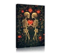 TOANGWALL Gothic Skeleton Lovers Toile de cœur Art mural Poster romantique encadré dans la forêt Fresque esthétique Fresque pour la décoration du bureau de la chambre 60x90cm