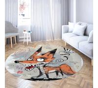 TOANGWALL Graffiti Art Grand Tapis Rond Lavable 160cm Dessin animé Urbain de Rue avec Motif de Renard Vibrant Tapis Cercle antidérapant pour Salle d’étude Salle à Manger