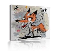 TOANGWALL Graffiti Fox Toile Art mural Esthétique urbaine ludique Imprimés animaux contemporains Peinture murale moderne unique pour la décoration du salon et de la chambre 90x110cm
