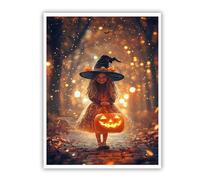 TOANGWALL Halloween Enchantement Magique Sorcière Toile Art mural Rustique Effrayant Citrouille Impressions Affiches Peinture Oeuvre d’art Images pour salon Décor 50x75cm Sans cadre