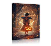 TOANGWALL Halloween Enchantement Magique Sorcière Toile Art mural Rustique Effrayant Citrouille Impressions Affiches Peinture Oeuvre d’art Images pour le décor de salon 40x60cm Cadre intérieur