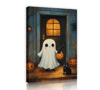 TOANGWALL Halloween fantôme chat toile impression murale art oeuvre Peinture effrayante Affiche sur toile Trick-or-treat image pour la maison Salon Decor 40x60cm Cadre intérieur