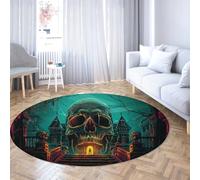 TOANGWALL Horreur Thèmes grotesques Tapis Rond 140cm Dark Skeleton Castle Tapis Lavable antidérapant pour Salon Chambre à Coucher Porche dortoir décor Tapis de Sol