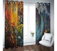 TOANGWALL Illusion Style Rideaux occultants Fantaisie Jardin coloré Abstrait Vagues Oiseau Motif intimité fenêtre Rideaux pour Salon 2 Panneaux B140xH245cm