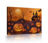 TOANGWALL Illustrations murales en toile de citrouille d’Halloween Maison hantée effrayante Nuit d’automne Images de paysages Œuvres de style dessin animé Tirages pour la décoration du salon 50x60cm