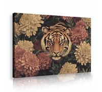 TOANGWALL Impression sur toile de tigre de la jungle chrysanthème sauvage safari illustration d’illustration d’animaux avec une illustration pour un bureau et une décoration intérieure 75x115cm