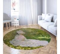 TOANGWALL Impressionnisme Reading Lady Garden Round Carpet 240cm Tapis Rond Pliable à Poil Bas Fin œuvre d’Art Vintage Cuisine Loge Porche antidérapant Lavable