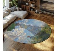 TOANGWALL Impressionnisme Woman with Parasol Round Carpet 60cm Descente de lit Pliable à Poil Bas Fin œuvre d’Art Vintage Bureau à Domicile Couloir antidérapant Lavable