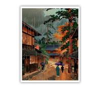 TOANGWALL Japonais rue pluvieux soirée pluie toile art mural paysage traditionnel impressions oeuvre Ukiyo-e style affiche peinture pour salon décor 65x80cm sans cadre