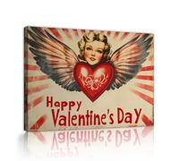 TOANGWALL Joyeuse Saint-Valentin Toile Encadrée Art mural Esthétique Ailes-femmes Affiche en forme de cœur Peinture Fresque rétro pour le salon Décoration de l’appartement 50x75cm