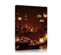 TOANGWALL Lanternes et dattes du Ramadan Toile Art mural Silhouettes de mosquée Affiches murales islamiques Gravures de peintures vintage pour la décoration du salon 85x100cm