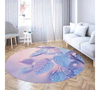 TOANGWALL Light Blue Dew Leaves Round Descente de Lit 200cm Pastel botanique Nature Rond Grand Pliable résistant Tache terrasse Salle Jeu Chambre Enfant Bleu Violet Tapis