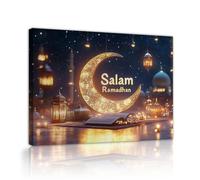 TOANGWALL Lune dorée Salam Ramadhan texte Tableau mural Lanternes à livre ouvert Silhouettes du ciel nocturne Affiches murales Peintures de peintures pour la décoration de la salle à manger 40x50cm