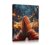 TOANGWALL Mains de prière Toile Art mural Scène hivernale Rue animée Arrière-plan chaleureux Atmosphère festive Fresque Affiches murales Peintures imprimées pour la décoration de la chambre 40x50cm