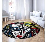 TOANGWALL Moquette Circulaire Artistique 100cm Tapis de décor Fin Pliable antidérapant à Motif Facial Abstrait Moderne Tapis Ronds pour Salon Studio entrée