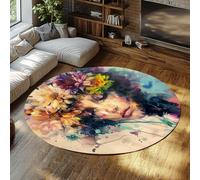 TOANGWALL Moquette Circulaire Moderne 170cm Tapis Fleuri coloré à Motifs Floraux pour Femmes Tapis antidérapants Fins Fins Ronds pour Le Salon la Chambre et la résidence