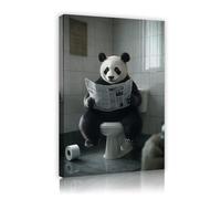 TOANGWALL Panda Reading Journal Humour de salle de bain Toile de peinture murale Affiche drôle à imprimé animal Peinture moderne murale pour la décoration de la salle de bain 75x115cm