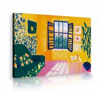 TOANGWALL Peinture en toile style Matisse affiche confortable dans le salon canapé vert meuble de volet vue de fenêtre illustration murale pour décoration de chambre d’appartement 75x115cm
