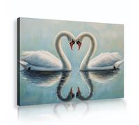 TOANGWALL Peinture murale romantique encadrée en toile Cygnes élégants Reflet de l’eau Peinture d’affiche Fresque esthétique onirique pour décoration de chambre 50x75cm