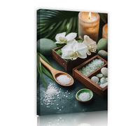 TOANGWALL Peintures murales de Spa Tirages sur toile Photos de bougies d’orchidée blanche pour salle de bain Affiche encadrée de sel de mer Fresque Décoration intérieure Botanique moderne 30x45cm