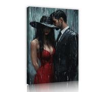 TOANGWALL Rainfall Embras peinture murale encadrée en toile décor de couple moderne décor de pluie affiche murale rustique pour la décoration du salon 60x90cm