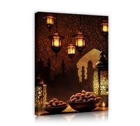 TOANGWALL Ramadan lanternes dorées suspendues toile art mural silhouettes islamiques motifs géométriques fresques du ciel nocturne affiches de peinture gravures pour la décoration du café 85x100cm