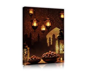 TOANGWALL Ramadan lanternes dorées suspendues toile art mural silhouettes islamiques motifs géométriques fresques du ciel nocturne affiches de peinture gravures pour la décoration du café 80x95cm